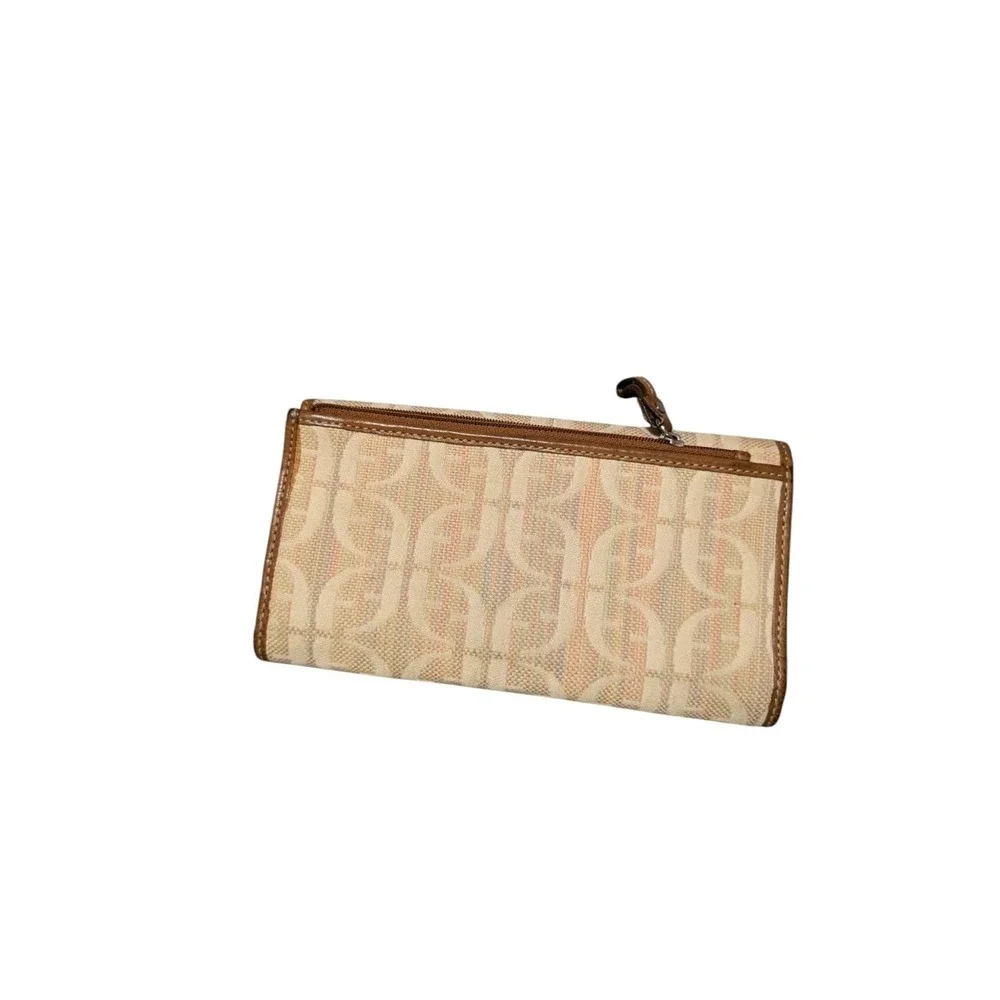 Fossil Wallet‎ Logo Spell Out Beige Cream Tan Brown Women Cards Coins Vintage